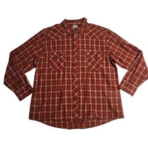 Old Navy Pearl Snap Shirt Western Red Black Plaid Rodeo‎ Cowboy Mens XXL 2XL
